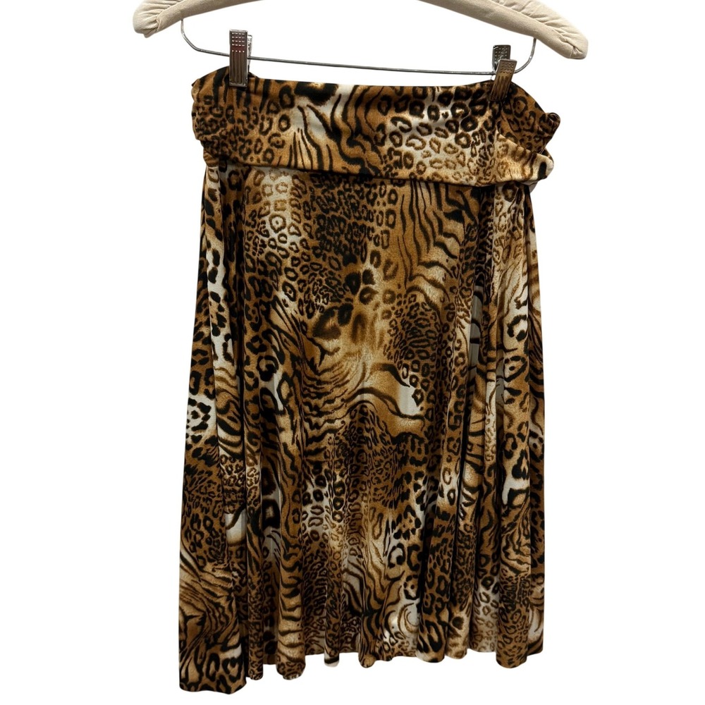 Styles Women Brown Leopard Tiger Animal Print Fold Over Waist Midi Skirt Large